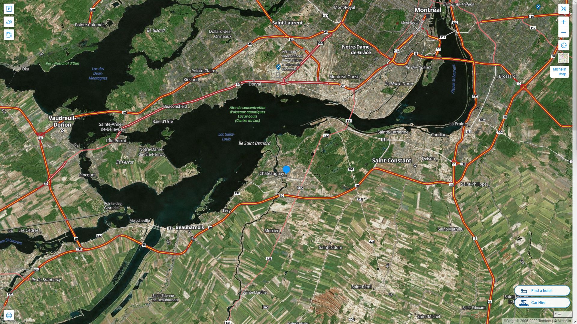 Chateauguay Canada Autoroute et carte routiere avec vue satellite